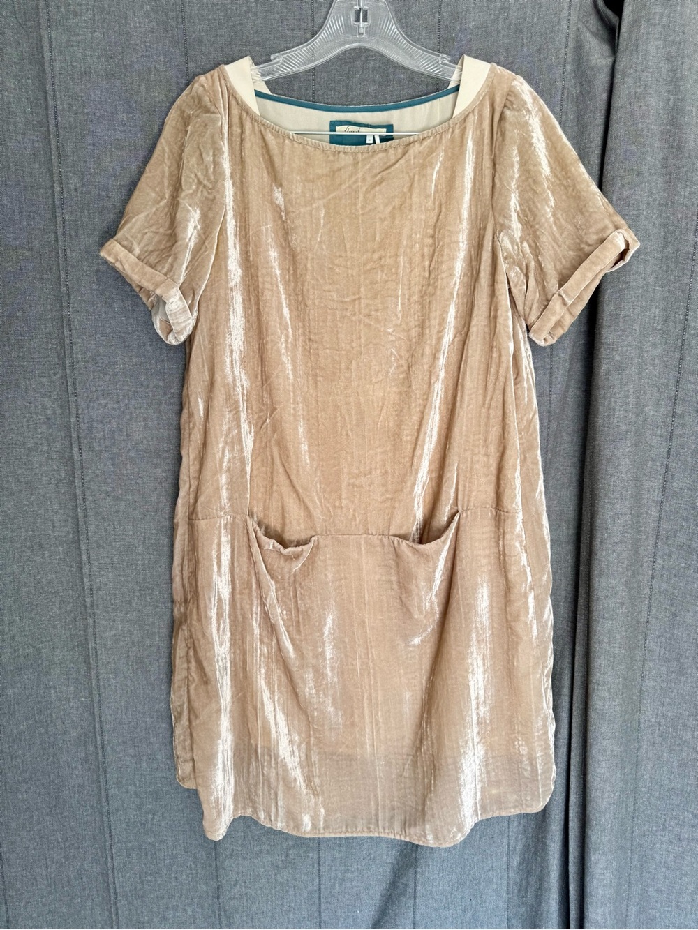 Floreat Anthropologie Shift Dress Ivory Crushed Velvet  XS Minimalist Luxury